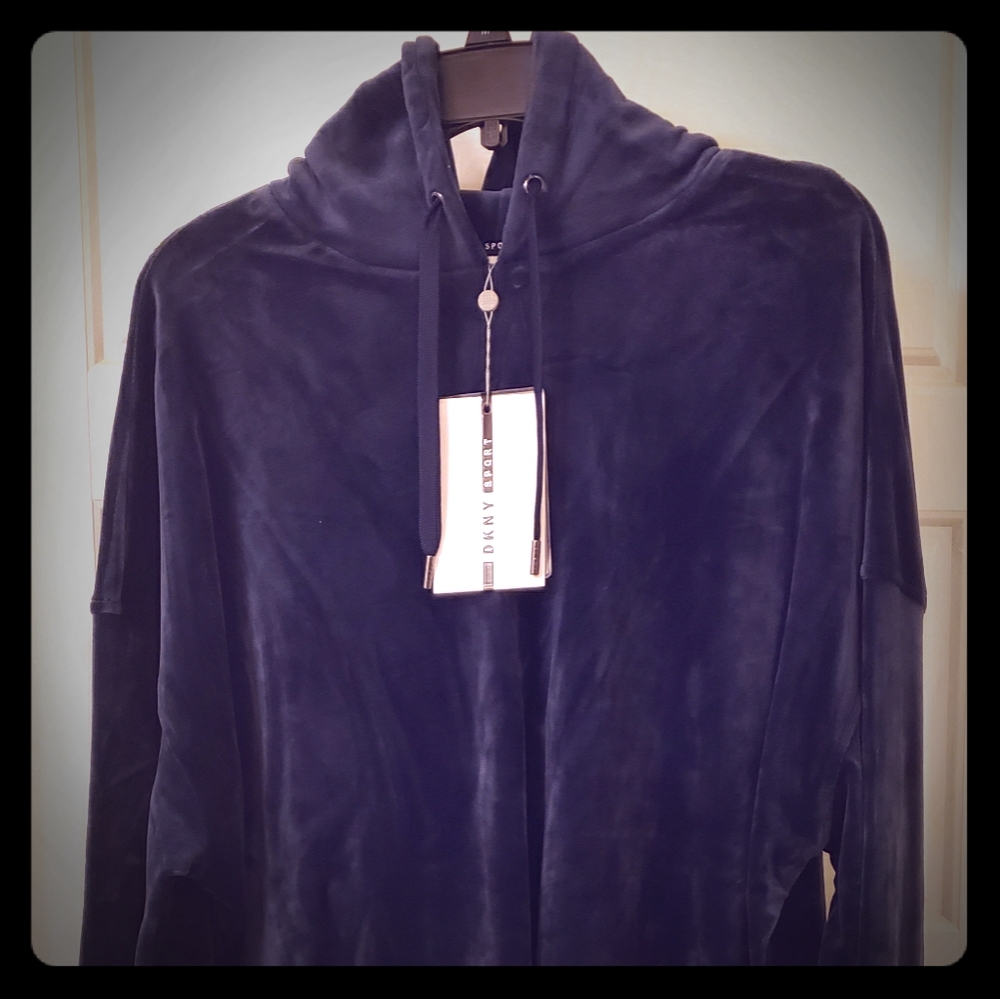 DKNY Plush Velvet pullover cropped hoodie